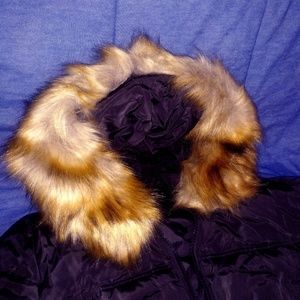 Women's Black Down Coat  with Fur Hood